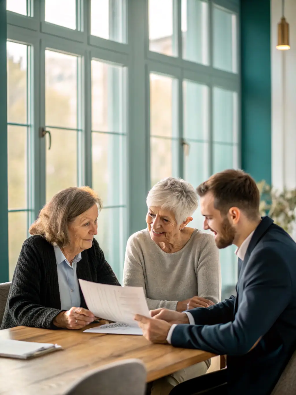 A family happily planning their finances together at a table, showcasing the importance of family financial security and planning.